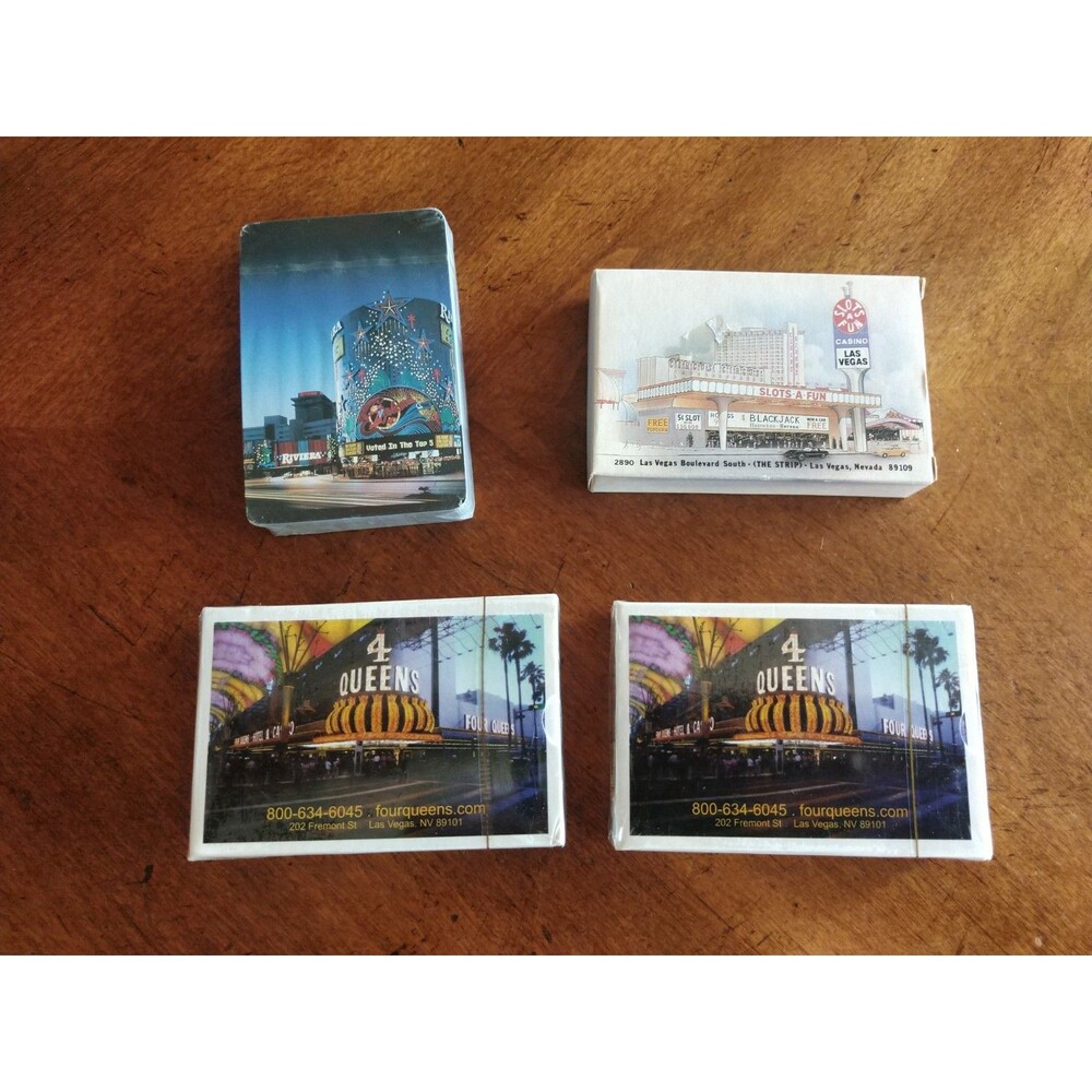 Lot 4x Vintage Las Vegas Slots A Fun 4 Queens Riviera Casino Playing Cards